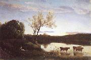 Jean-Baptiste Camille Corot L'Etang aux trois Vaches et au Croissant de Lune oil painting on canvas